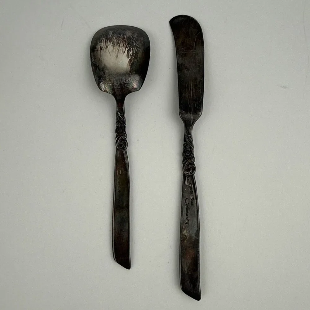 Vtg Oneida Community South Seas Silverplate Master Butter Knife & Sugar Spoon